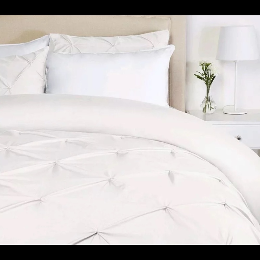 King pinch pleat duvet set cotton white